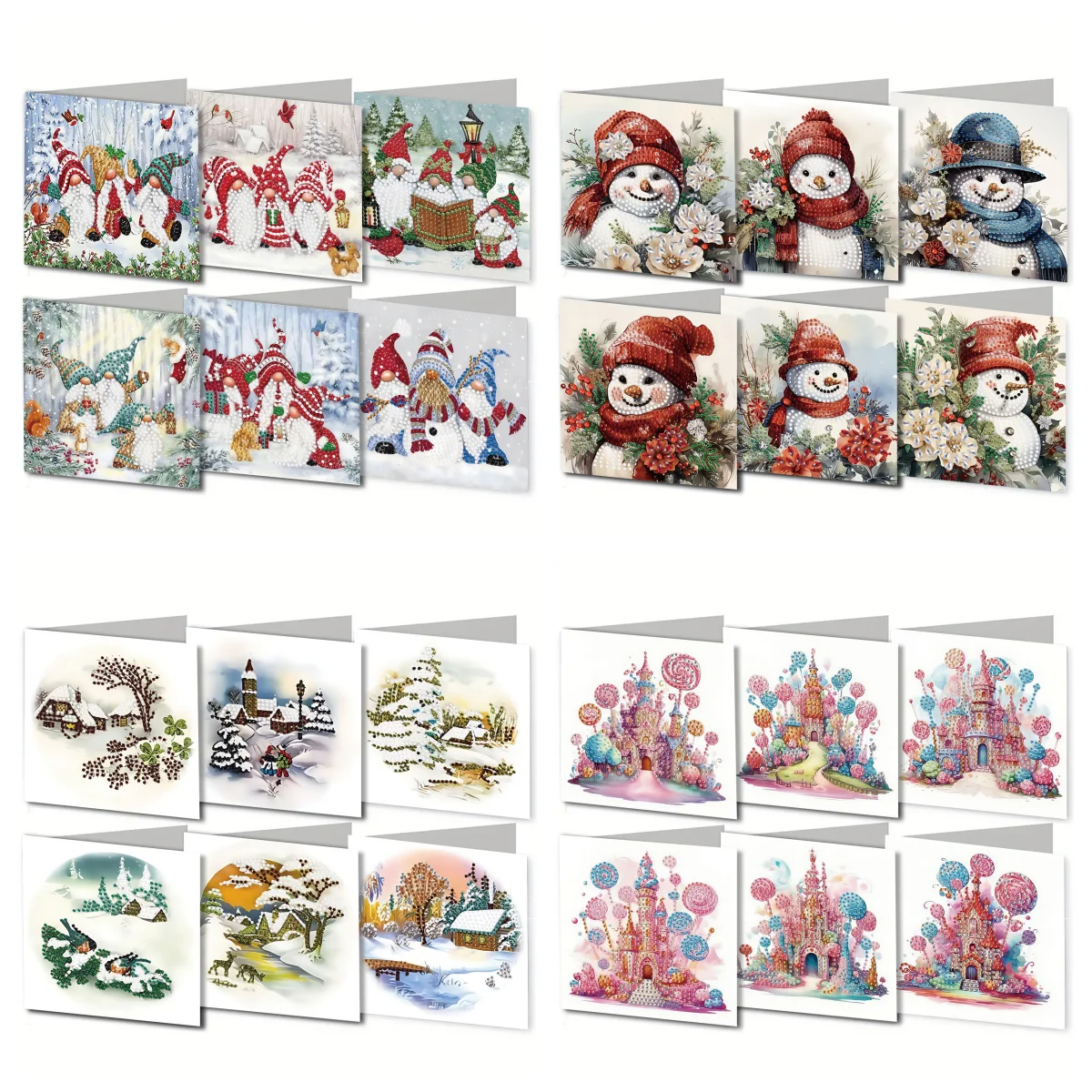 6 Grußkarten für Weihnachtsdiamantmalerei, Geburtstagskarten, Papiermaterialien mit Schneemann-Muster zum Selbermachen Image