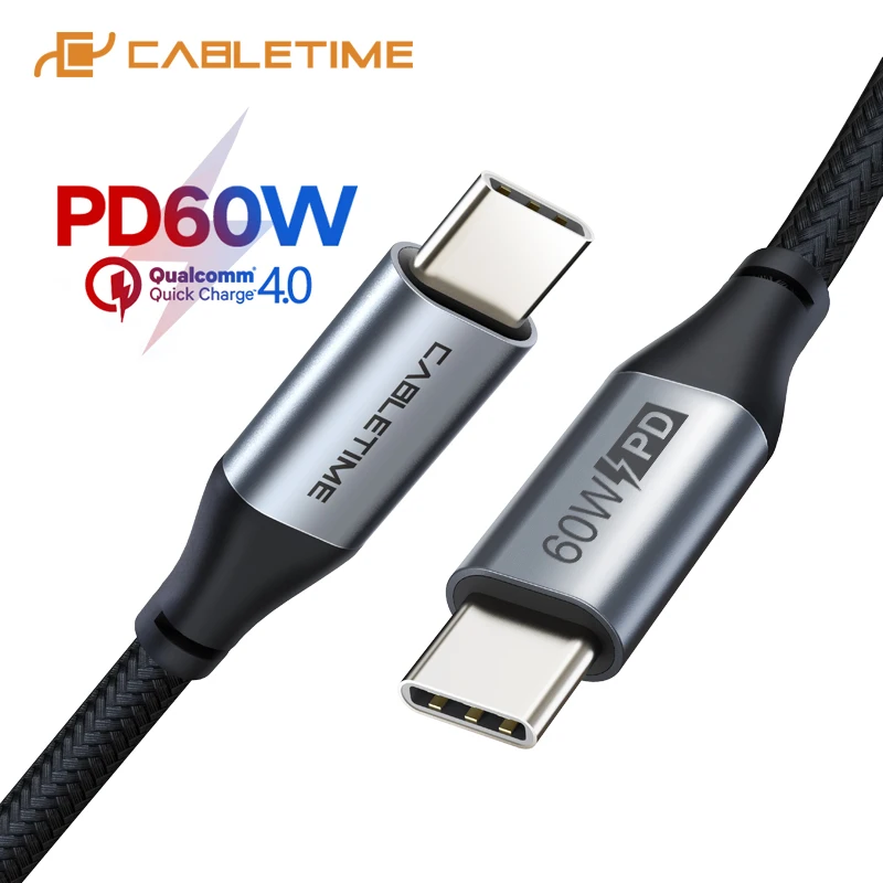 CABLETIME USB C auf USB C Kabel PD 60 W QC 4.0 480 Mbit/s Typ C Schnellladekabel für Telefon XIAOMI HUAWEI OPPO Image