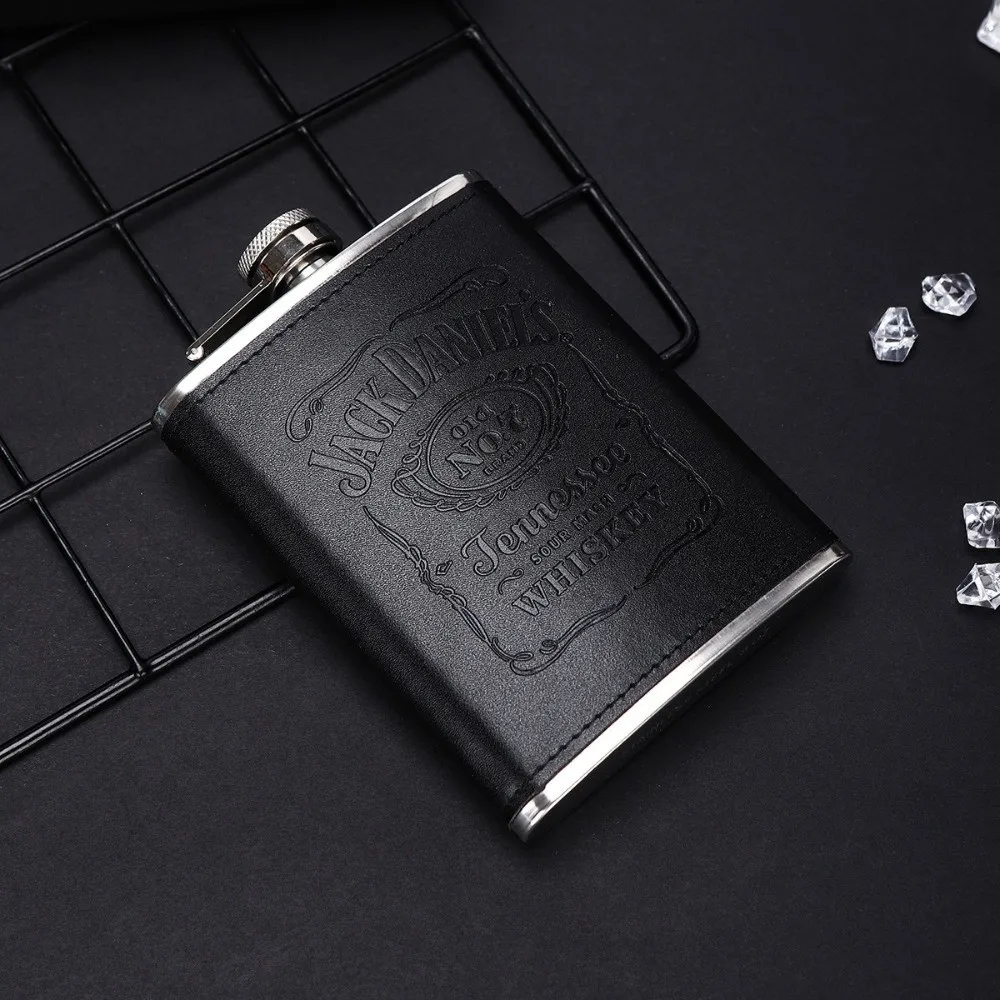Modische 8-Unzen-Flachmann mit Lederbezug, auslaufsichere Likörflasche, Mini-Edelstahl, Weintopf für den Außenbereich Image