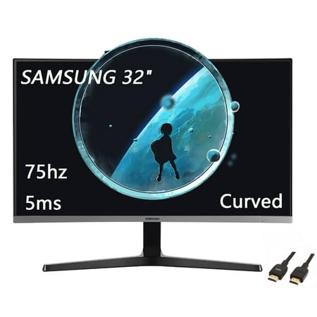 SAMSUNG 32 Class 1500R Curved Full HD Monitor 1920 x 1080p 75Hz 4ms Ultra-Slim AMD FreeSync 3 Sided Bezel Less Display HDMI Black with 5AVE HDMI Cable