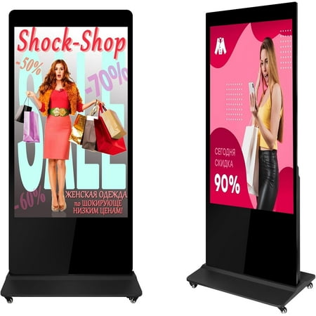 55 Digital Signage Displays 4K NonTouch-Screen Kiosks Advertizing IPS Full HD LCD Screen Floor Standing Digital Signage Interactive Display with WiFi HDMI/USB Input Auto AD Player Android OS