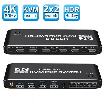 2x2 HDMI KVM Switch 4K 60Hz Dual Monitor KVM HDMI Extended Display USB KVM Switcher 2 in 2 out for 2 Computers Share 2 Monitors
