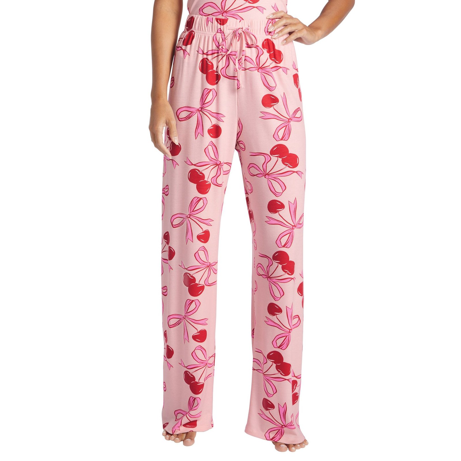 Masseys Sweet Dreams Pajama Pant (Size 1X) Pink/Cherry/Bows, Elastine,Viscose