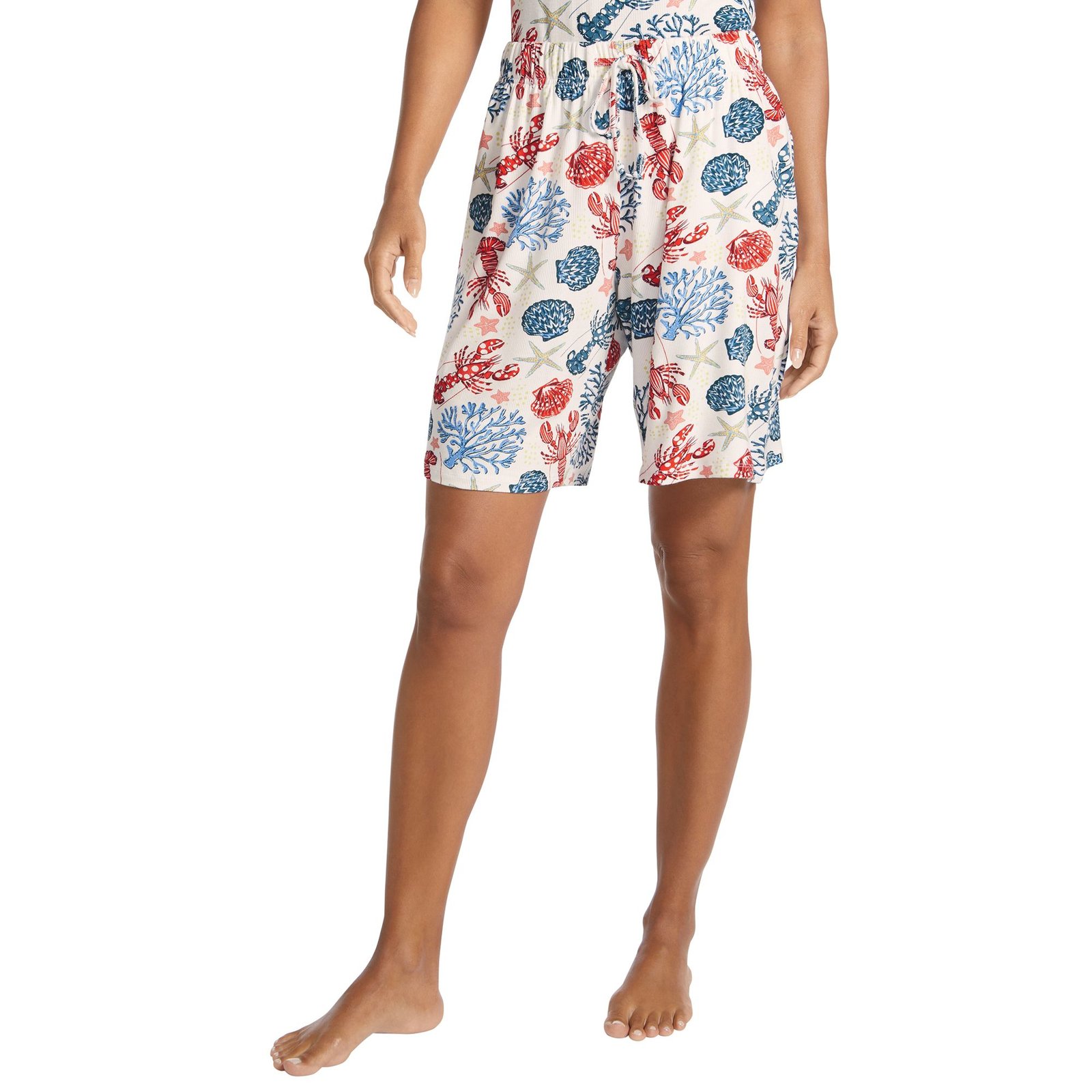Masseys Sweet Dreams Pajama Short (Size 1X) White/Lobster/Nautical, Elastine,Viscose
