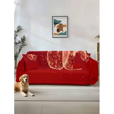 Happy Valentine s Day Couch Cover for 2 Cushion Sofa Red Shining Love Heart Romantic Washable Loveseat Sofa Covers Slipcover for Sectional Sofas L-Shaped Couch Throw Cover 71 x118