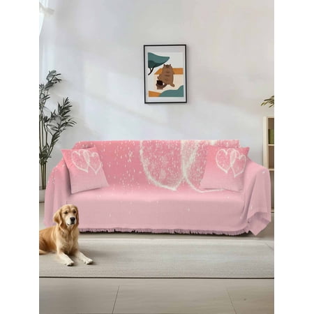Happy Valentine s Day Couch Cover for 2 Cushion Sofa Pink Shining Love Heart Romantic Washable Loveseat Sofa Covers Slipcover for Sectional Sofas L-Shaped Couch Throw Cover 71 x118