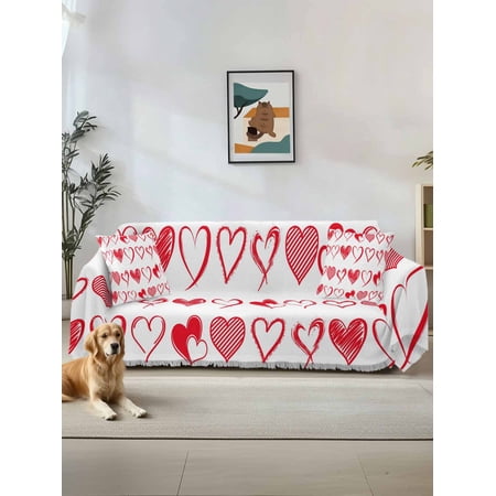 Valentine s Day Couch Cover for 2 Cushion Sofa Valentines Red Love Heart Romantic Washable Loveseat Sofa Covers Slipcover for Sectional Sofas L-Shaped Couch Throw Cover 71 x118
