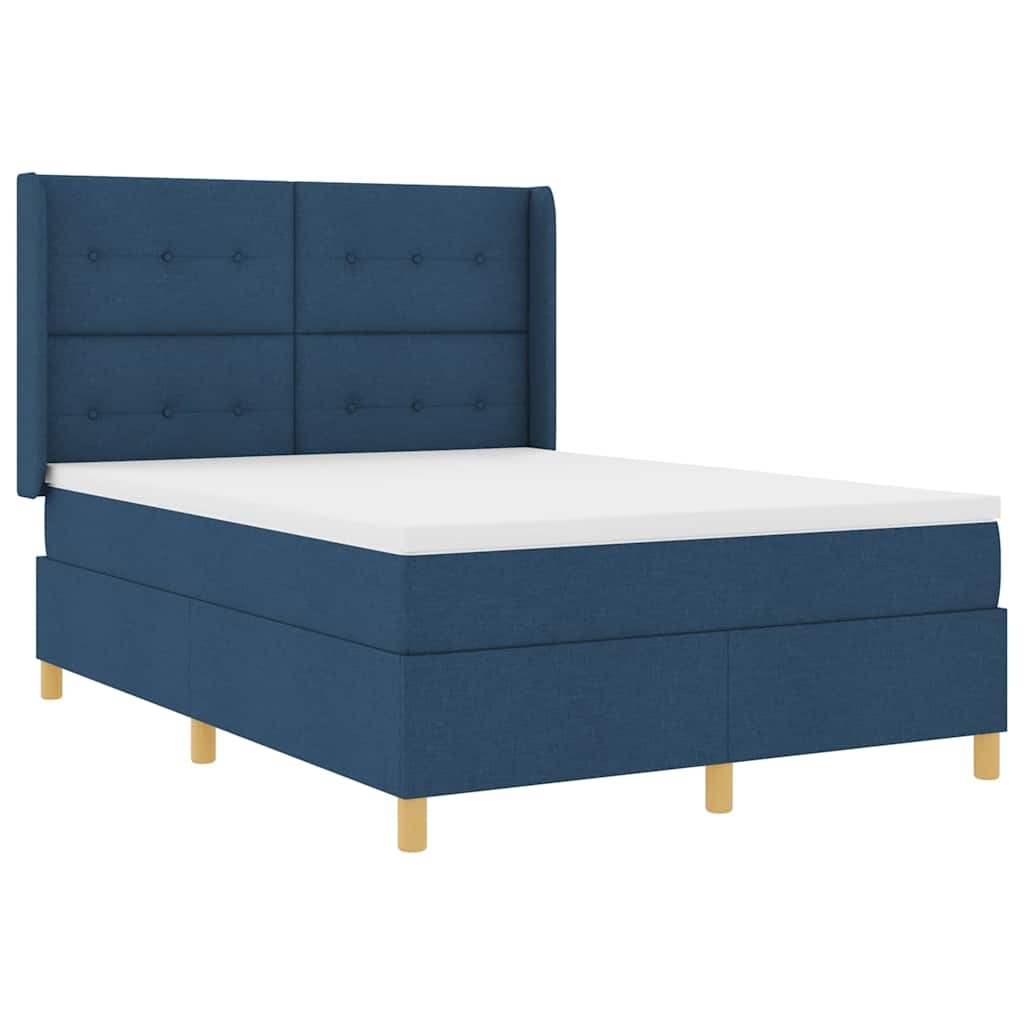 vidaXL Boxspringbett mit Matratze mit Kopfteil Blau 140 x 190 cm Stoff Image