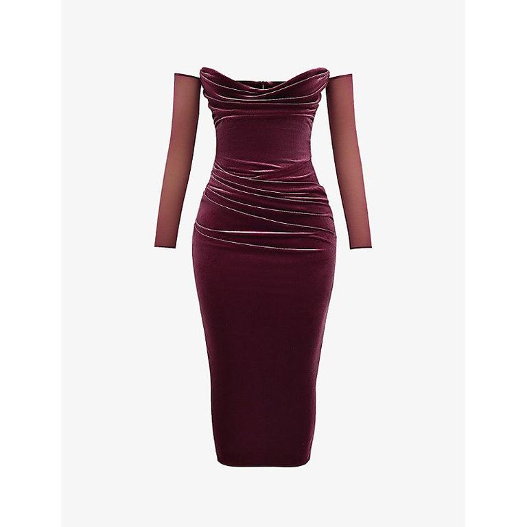 Leora Strapless Stretch-Velvet Midi Dress - Red - House Of Cb Dresses