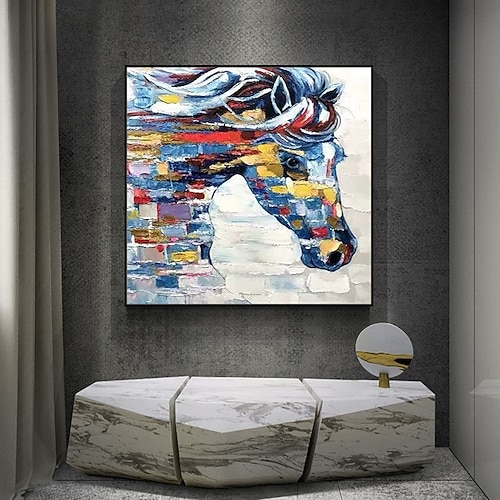 Mintura handgemalte Pferde-Ölgemälde auf Leinwand, moderne Wandkunst, Bild für die Heimdekoration, gerollt, rahmenlos, ungespannt Image