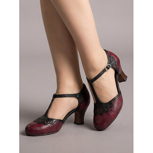 Cremefarbene Damen-Pumps mit T-Riemen – elegante Schuhe mit runder Zehenpartie, Blockabsatz und verstellbarer Schnalle, ideal für die Mutter der Braut, kirchliche Trauungen und traditionelle Zeremonien. Image