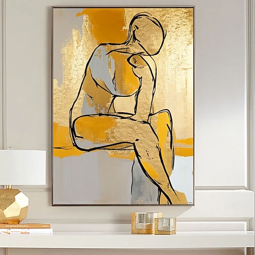 Handgemaltes modernes afrikanisches Gemälde, abstrakte goldene Figur, verwendet für die Wanddekoration im Wohnzimmer, Leinwandbilder, Poster und dekorative Kunst. Image
