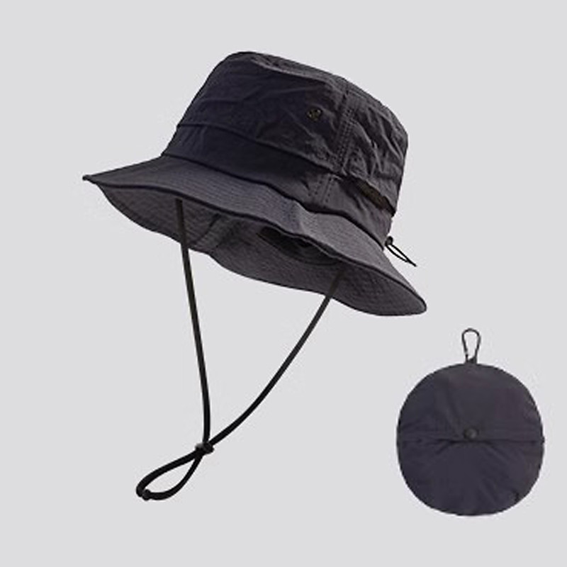 Unisex Bucket Hat Black Navy Blue Tactel Ruched Drawstring Adjustable Sports Outdoors Casual Outdoor Solid Color Sun Protection Sunscreen