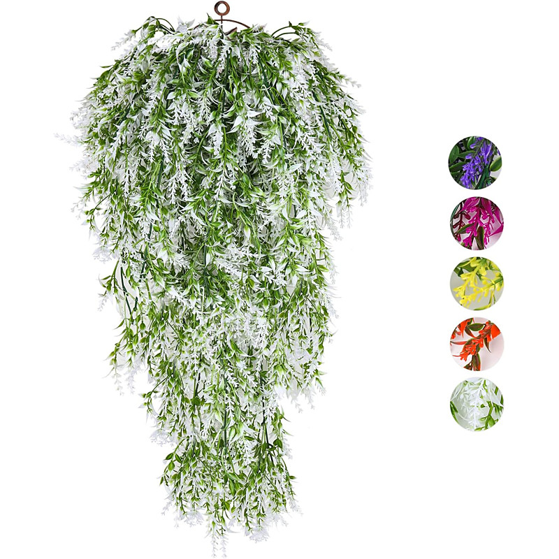 4 Bundles Artificial Flowers Hanging Plant, Faux Outdoor Vines Plants UV Resistant Backdrop Decor Hanging Flowers for Garden Porch Window Patio Hanging Planter Home Party Wedding Decor