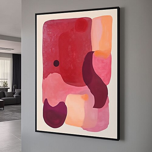Minimalistisches Gemälde mit kräftigen Farben, abstraktes Poster in Rot und Rosa, modernes zeitgenössisches Gemälde, ausdrucksstarke Dekoration, lebendige Dekoration Image