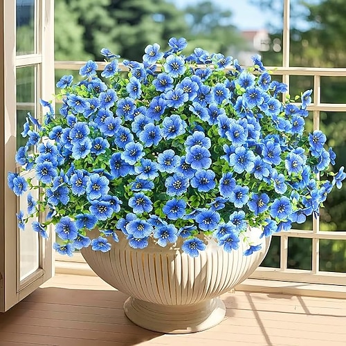 24 Bündel künstliche Blumen für den Außenbereich, UV-beständige Kunstseidenblumen, künstliche Kunststoffpflanzen für Frühling und Sommer, Garten, Veranda, Fensterkasten, Tischvase, Dekoration für Image