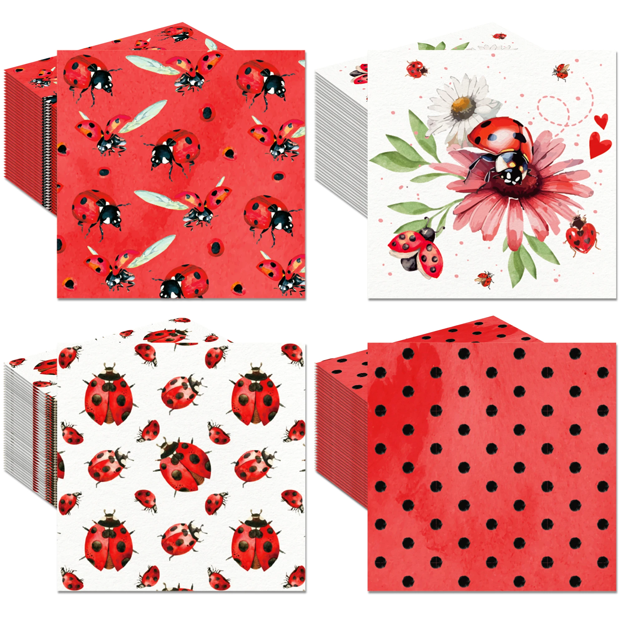 20 Stück 2-lagige siebenfleckte Marienkäfer-Gastservietten, Einweg-Abendessenpapier, Badezimmer-Handtücher, Taschentücher für Hochzeit, Geburtstag, Party Image