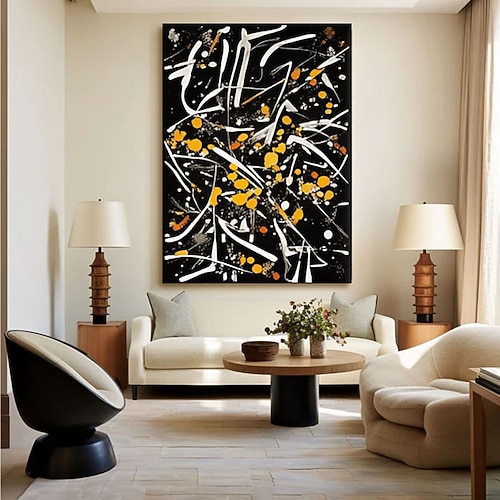Ölgemälde, handgemalt von Jackson Pollock, lebendiger abstrakter Expressionismus auf Leinwand, moderne Spritzmalerei, farbenfrohes Tropfendesign, zeitgenössische Wohndekoration Image