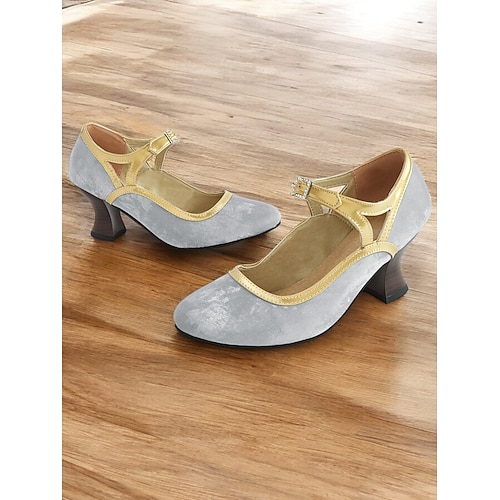 Grüne und goldene Mary-Jane-Pumps im Vintage-Stil der 1930er Jahre für Damen mit Strassschnalle, bequemer mittelhoher Absatz, perfekt für formelle Veranstaltungen und Partys im Retro-Stil. Image