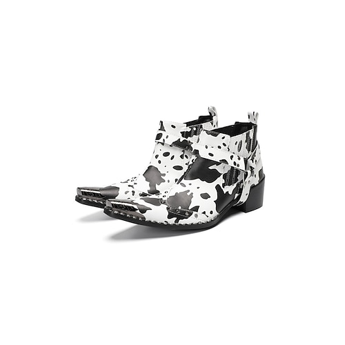 Festivalstiefel für Herren aus echtem Leder, Kuhfellmuster, für Musikfestivals Image