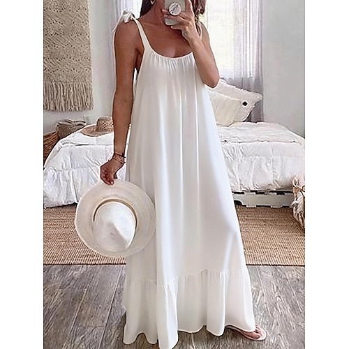 Damen Maxikleid Freizeitkleid A Linie Kleid Unterkleid Mode Basic Modern Täglich Strand Urlaub Lässiger Schnitt Einfach Ärmellos Träger Blau Schwarz Weiß Gelb Sommer Image