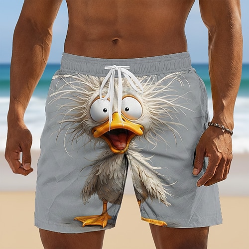 Herren Cartoon Lustig Ente Badehosen Badeshorts Boardshorts Mittlere Taille Hawaiianisch Strandurlaub Seitentaschen Netzfutter Elastischer Kordelzug in der Taille Designer Bekleidung Image