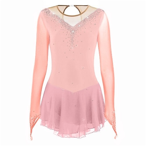 Eiskunstlaufkleid Mädchen Eislaufen Kleid Violett Marineblau Schwarz Patchwork Offener Rücken Dehnbar Training Wettbewerb Eiskunstlaufkleidung Klassisch Kristall / Strass Langarm Eislaufen Image