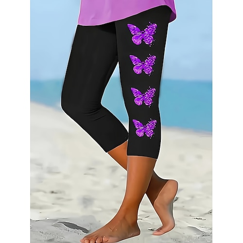 Damen Chinos Leggings Loungewear Urlaub Vintage Streetwear Capris Hohe Taille Grafik Schmetterling Drucken Komfort Weich Bequem Dehnbar Täglich Outdoor Urlaub Blau Gelb Rosa Rot Sommer Frühling Herbst Image