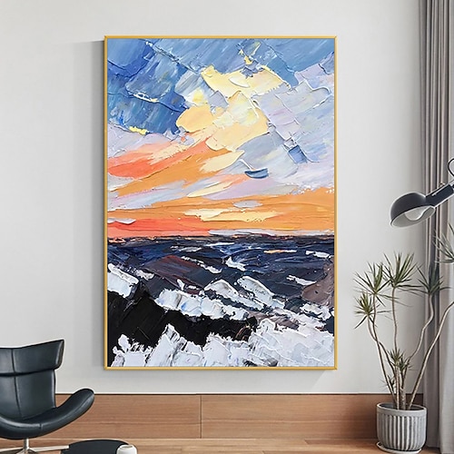 Mintura, handgefertigte Ölgemälde mit Meeresblick auf Leinwand, moderne abstrakte Wanddekoration für Zuhause, gerollt, rahmenlos, ungespannt Image