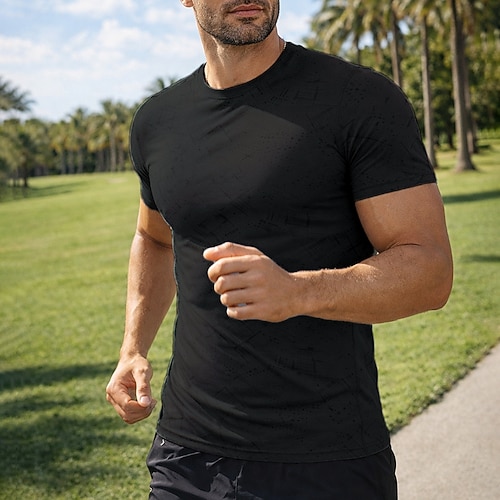 Herren Lauf-T-Shirt Kompressionsshirt Sportshirt Sporttop Kurzarm T-Shirt Sommer Grafik Schnelltrocknend Feuchtigkeitsableitend Atmungsaktiv Fitnesstraining Gehen Joggen Sportbekleidung Sportkleidung Image