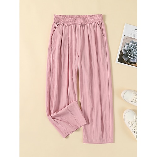 Damen Hose Freizeithose Gerade Urlaub Mode Streetwear Volle Länge Hohe Taille Einfach Tasche Elastischer Bund Bequem Unelastisch Täglich Urlaub Straße Schwarz Rosa Orange Khaki Sommer Frühling Herbst Image