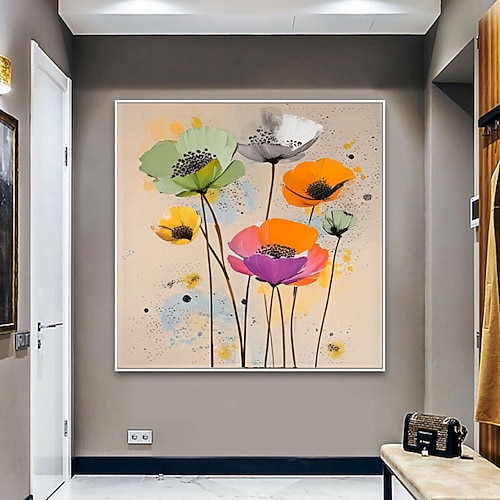 Abstraktes, farbenfrohes Mohnblumenfeld, Aquarellmalerei auf Leinwand, moderne florale Wandkunst, botanische Kunst, Blumenmalerei Image