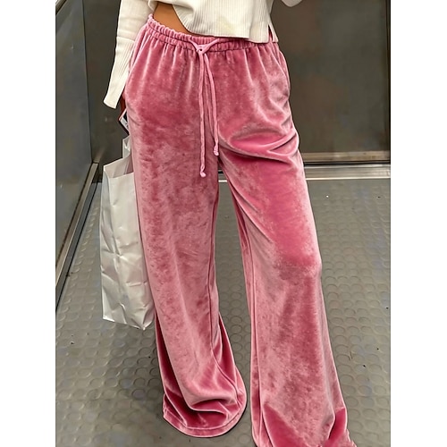 Damen Chinos Gerade Urlaub Mode Streetwear Volle Länge Hohe Taille Einfach Tasche Elastischer Bund Bequem Komfort Weich Dehnbar Täglich Outdoor Straße Blau Purpur Fuchsie Grün Frühling Herbst Winter Image