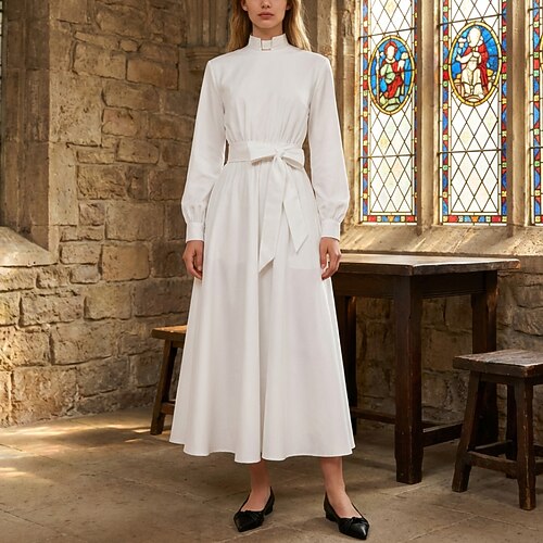 Mittelalterlich Renaissance Knöchellänge Kleid langarm Nonne Einfarbig A-Linie Kostüm Damen Religiös Halloween Karneval Maskerade Renaissance-Messe LARP Retro-Mottoparty Erwachsene Kleid Ganzjahres Image