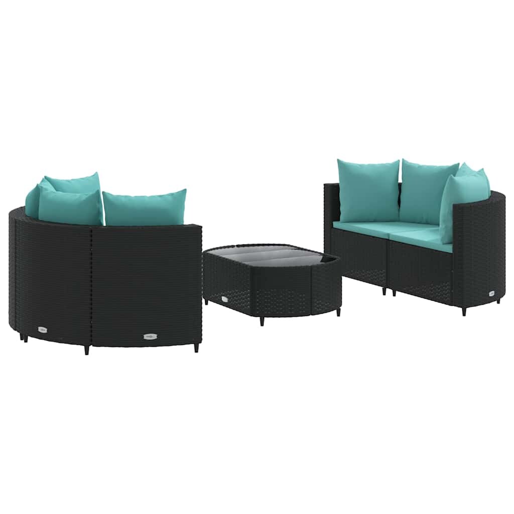 vidaXL 5-tlg. Garten-Sofagarnitur mit Kissen Schwarz Poly Rattan Image