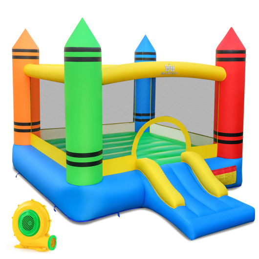 Costway Inflatable Bounce House 2-in-1 Crayon Themed Kids Bouncer with 550W Blower