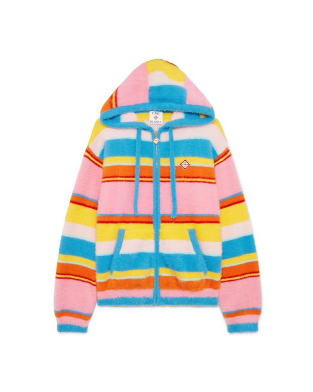 Fluffy Stripe Oversized Hooded Sweatshirt - Orange - Casablanca Paris Sweats