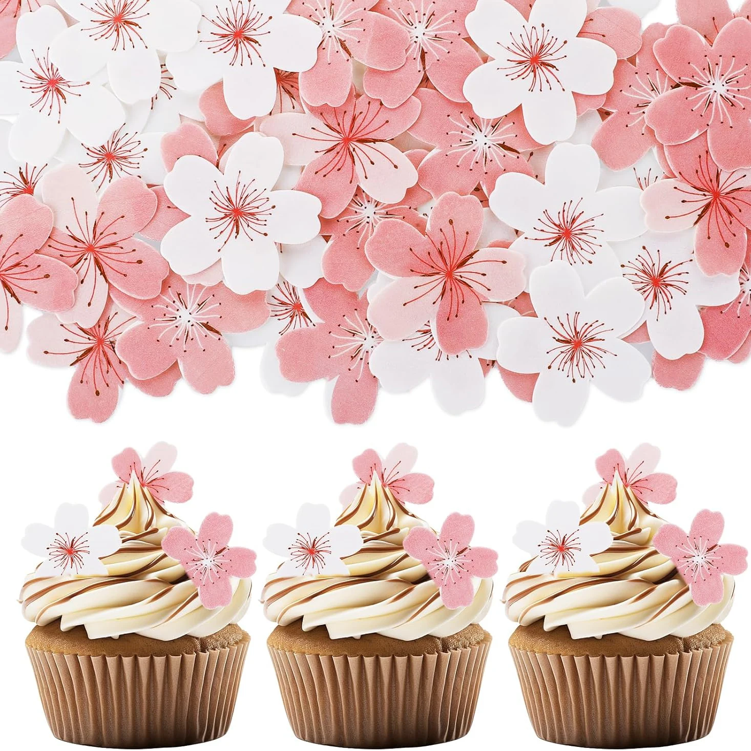 60 pezzi di fiori toppers per cupcake decorazioni per torta di compleanno di ciliegie toppers per torta di fiori Sakura per decorazioni per compleanno, matrimoni, baby shower