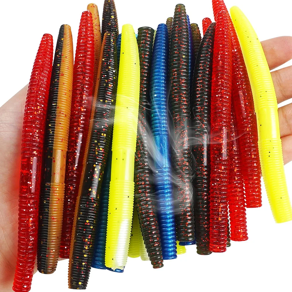 10 Pz Bass Worms Bastone di plastica morbida Esca Esche da pesca morbide 10 cm Wacky Rig Esca artificiale Ned Worm Esche per la pesca alla trota spigola