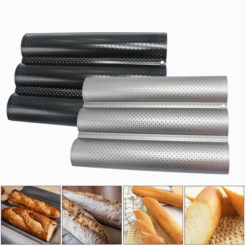 Holaroom Praktische Kuchen Baguette Form Pfannen Französisch Brot Backform Brot Welle Backblech 2/3/4 Nut Wellen Brot Backen Werkzeuge Image