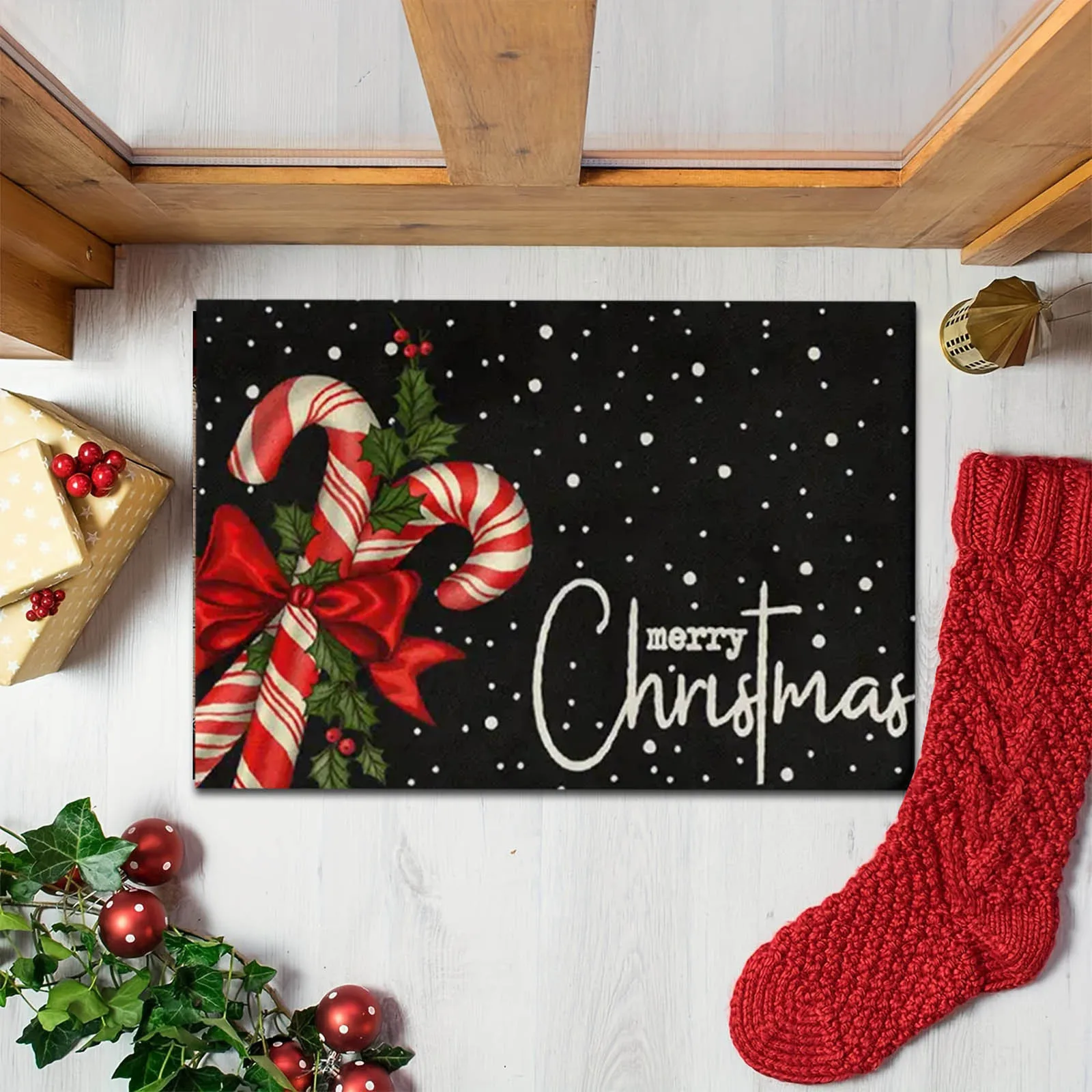 VIKAMA Weihnachts-Kristall-Samt-Willkommensmatte für drinnen und draußen, rutschfeste und schmutzabweisende Fußmatte, Schlafzimmer neben dem Bett, Fußmatte Image