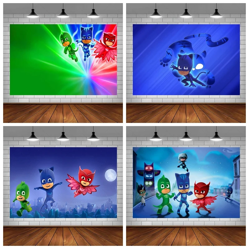 PJ M-Masks Fotokabinen-Hintergrund, Superhelden-Thema, für Kinder, Kindergeburtstag, Party, Babyparty, Fotografie, anpassbarer Hintergrund Image