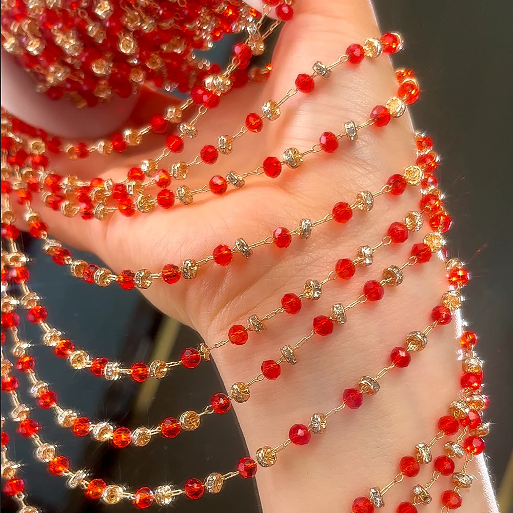0,5 m, 1 m, 2 m, rote Kristallkugel, Perlenkette, Glasperlen, Halskette, Kette, Zubehör für Schmuckherstellung, Komponenten, Basteln, DIY-Zubehör