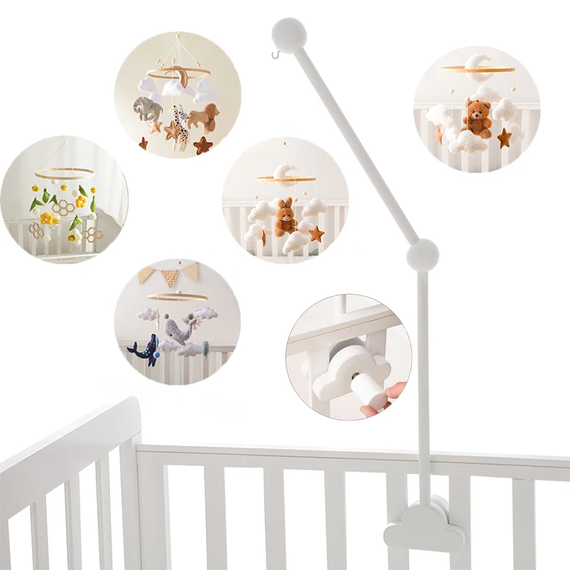 Baby Holz Wolke Bett Glocke Halterung 0-12 Monate Bett Glocke Halterung Holz Mobile Neugeborenen Häkeln Bett Glocke Hängen spielzeug Baby Rassel Image