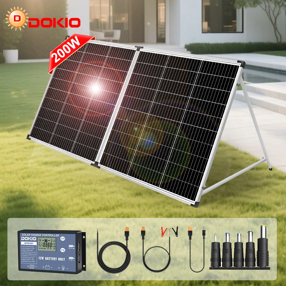 DOKIO 18V 200W Rigi faltbares Solarpanel + 20A 12V Laderegler Klappbare Photovoltaikzellenpanels/Systemladegerät-Kit komplett Image