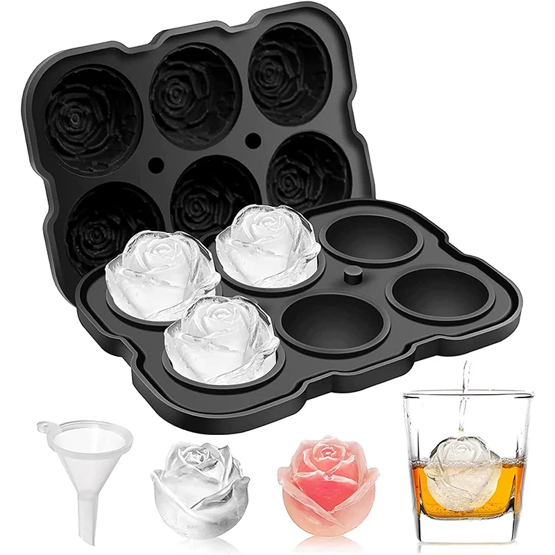 LMETJMA Eiswürfelschale, leicht zu lösende Rosen-Eiswürfelschalen mit Trichter, Silikon-Rosen-Eisbällchenhersteller für Cocktails, Whiskey JT51 Image