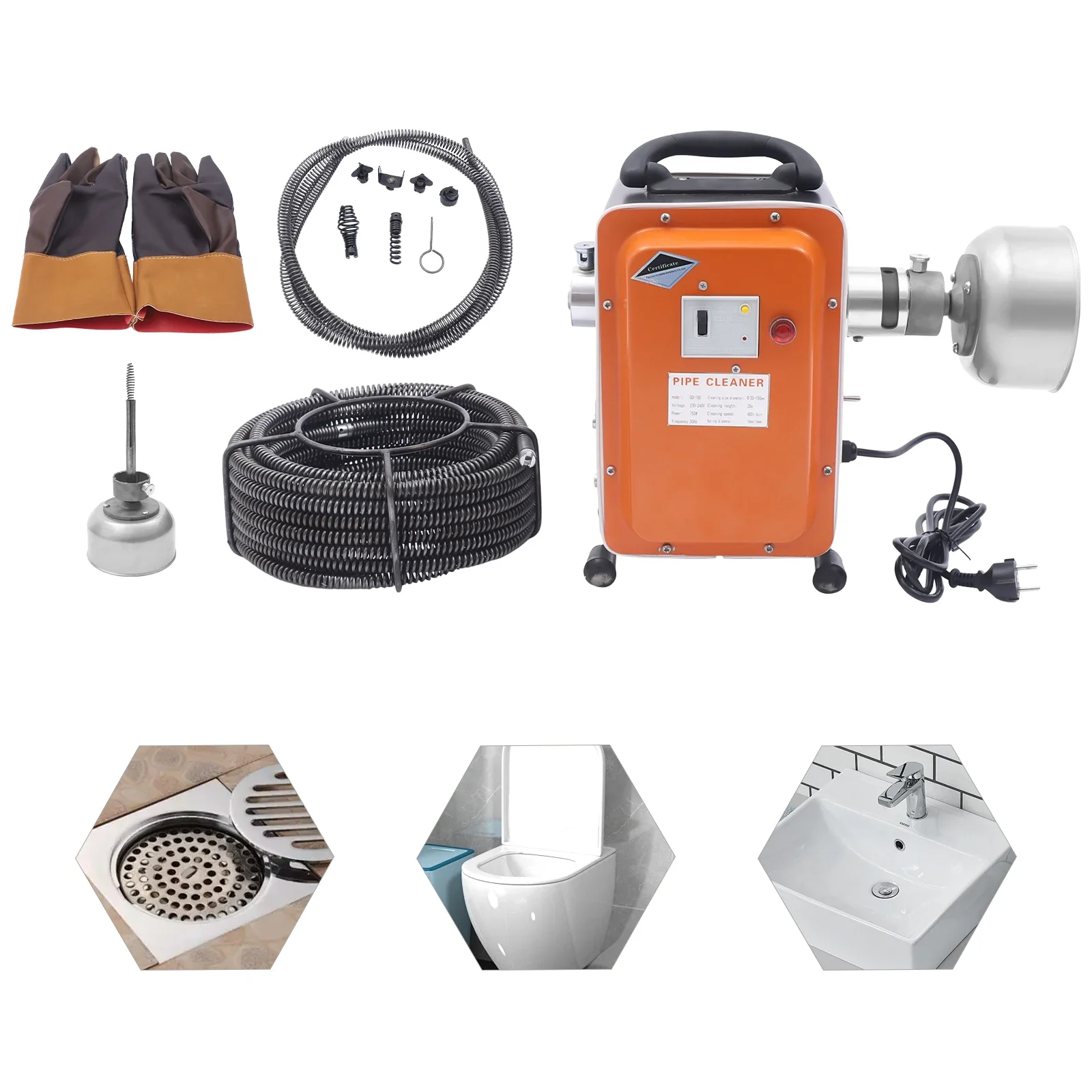 Elektrische Abflussreinigungsmaschine mit Wasserschutz 230-240V 750W Rohrreiniger Werkzeug Schlangenrohrreiniger Image