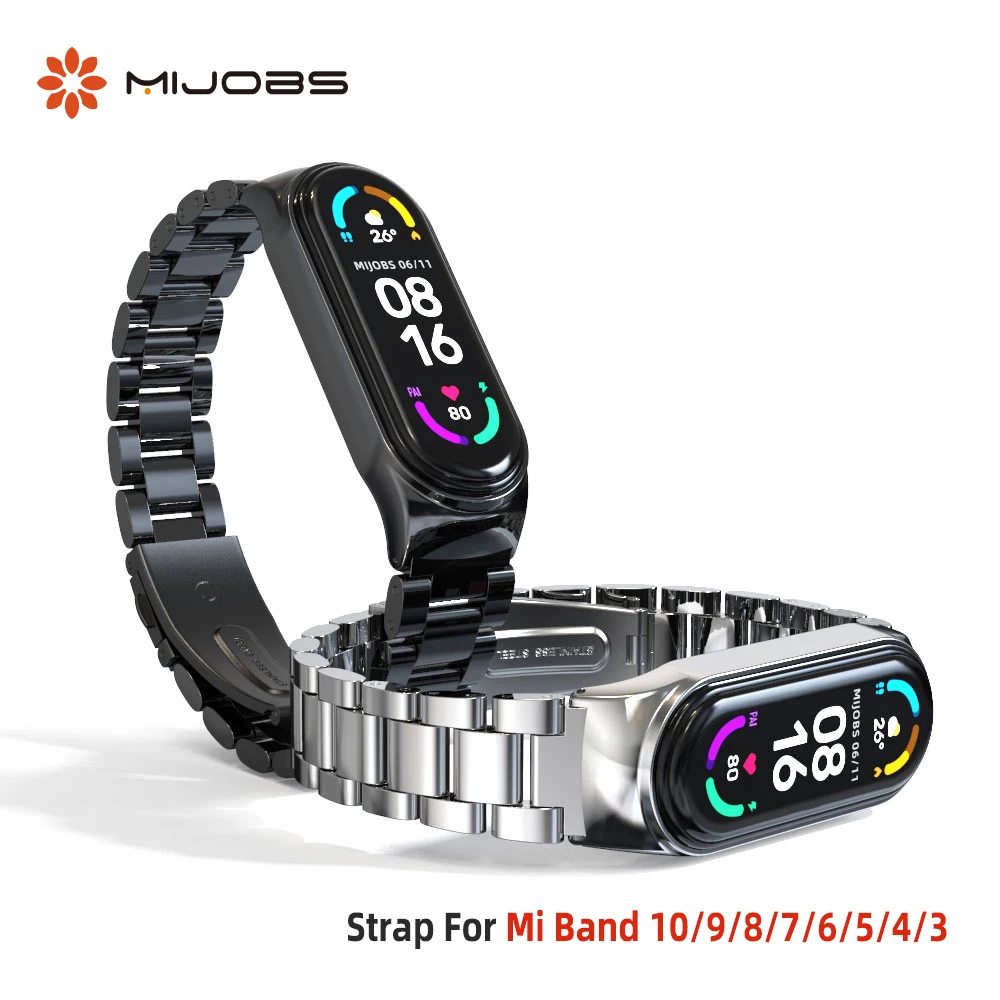 Armband für Mi Band 10, 9, 8, 7, 6, 5, 4, 3, Armband für Xiaomi Mi Band 9, Armband, Metall-Handgelenkband für Mi Band 8, 7, Edelstahl Image