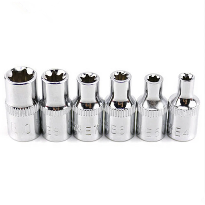 6Pcs 1/4 "Ratsche Steckschlüssel Set Drehmomentschlüssel Torx Stern Buchse Adapter E Buchse Fahrer Joint Hand Werkzeuge e4 E5 E6 E7 E8 E10 Image