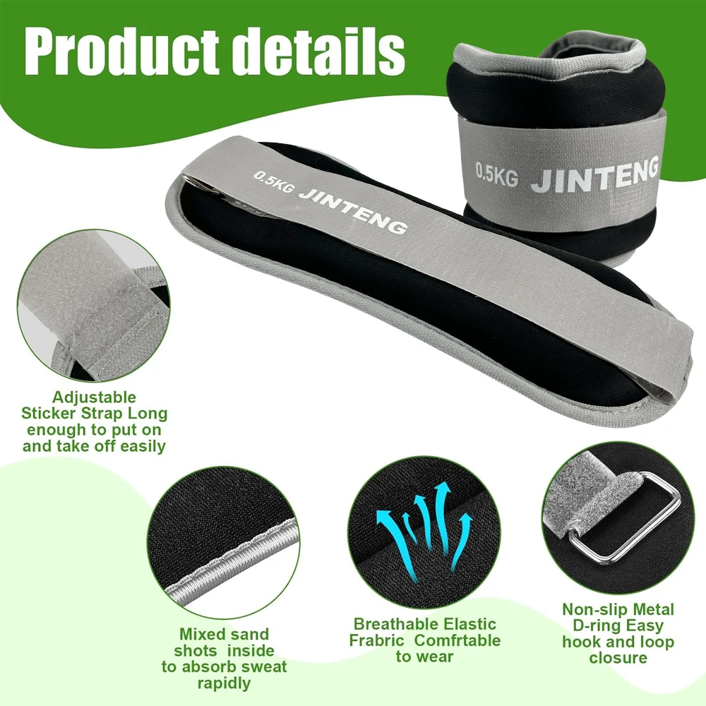 1 Paar Handgelenk-Knöchelgewichte – 1 kg/2,2 lbs, 2 kg/4,4 lbs, 3 kg/6,6 lbs Krafttraining, Handgelenk-/Bein-/Armgewicht, verstellbarer Riemen zum Joggen